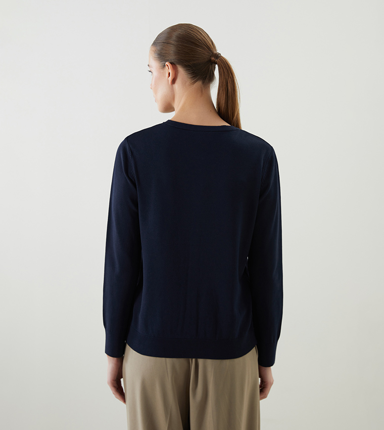 Solid Crew Neck Cardigan