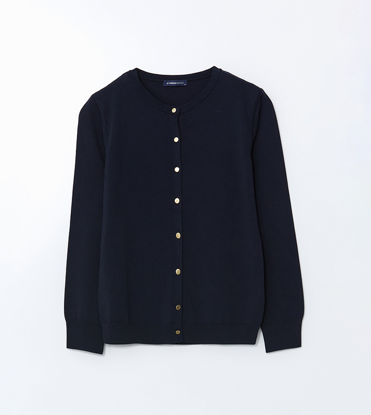 Solid Crew Neck Cardigan