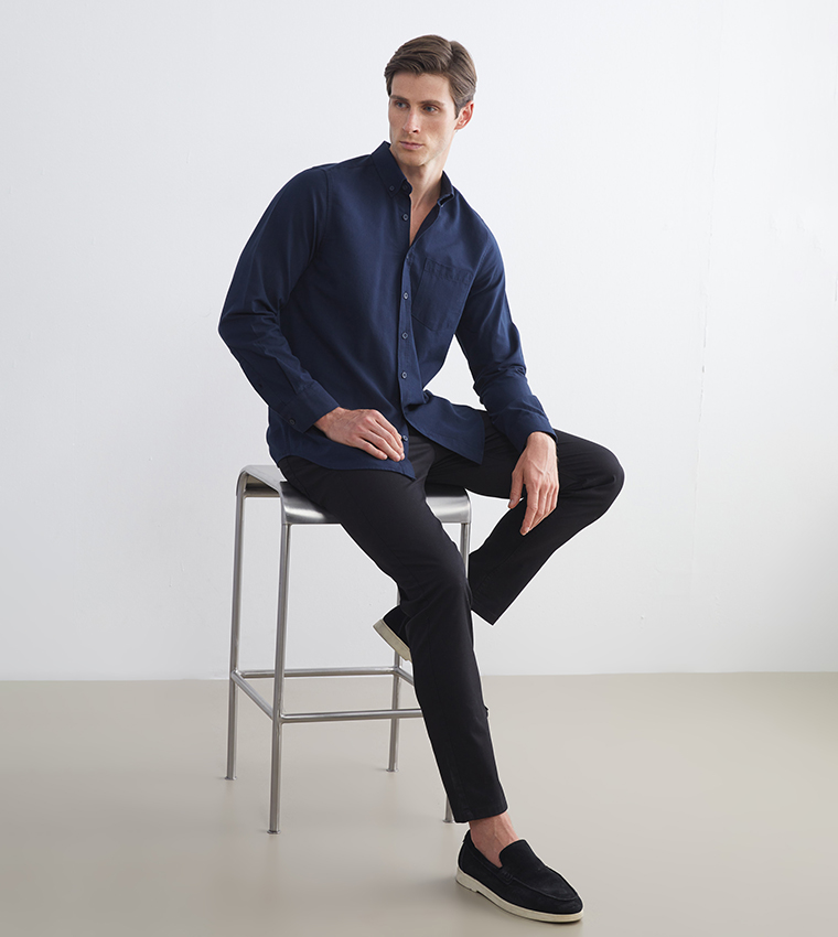 بنطال تشينو ضيق سادة بخصر متوسط 