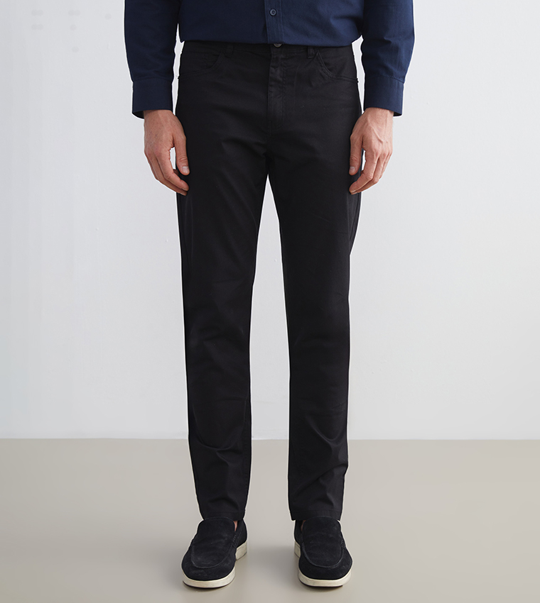 بنطال تشينو ضيق سادة بخصر متوسط 