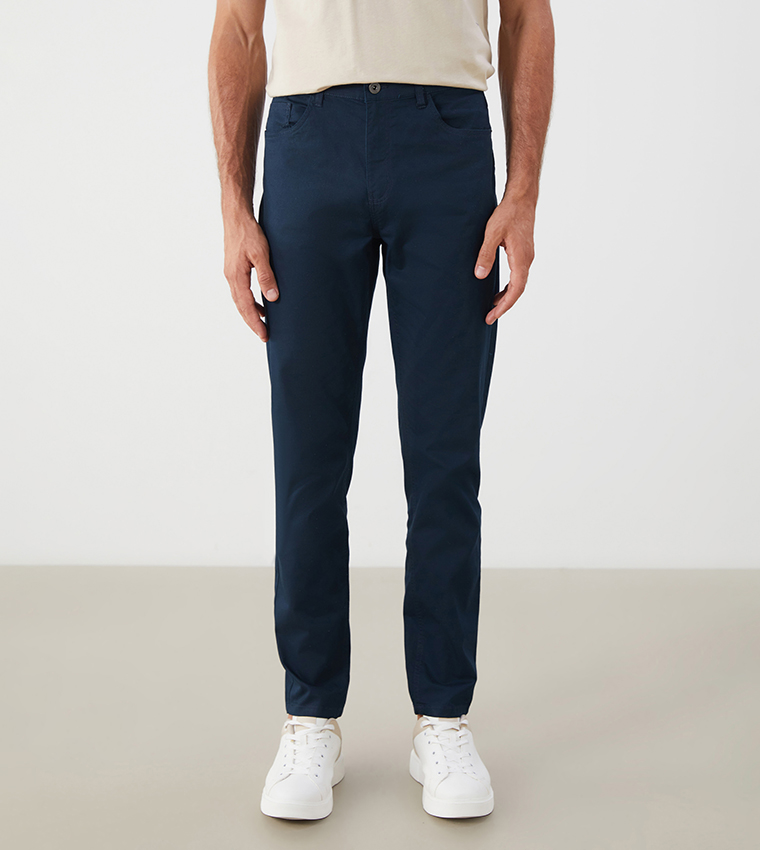 Solid Mid Rise Slim Fit Chinos