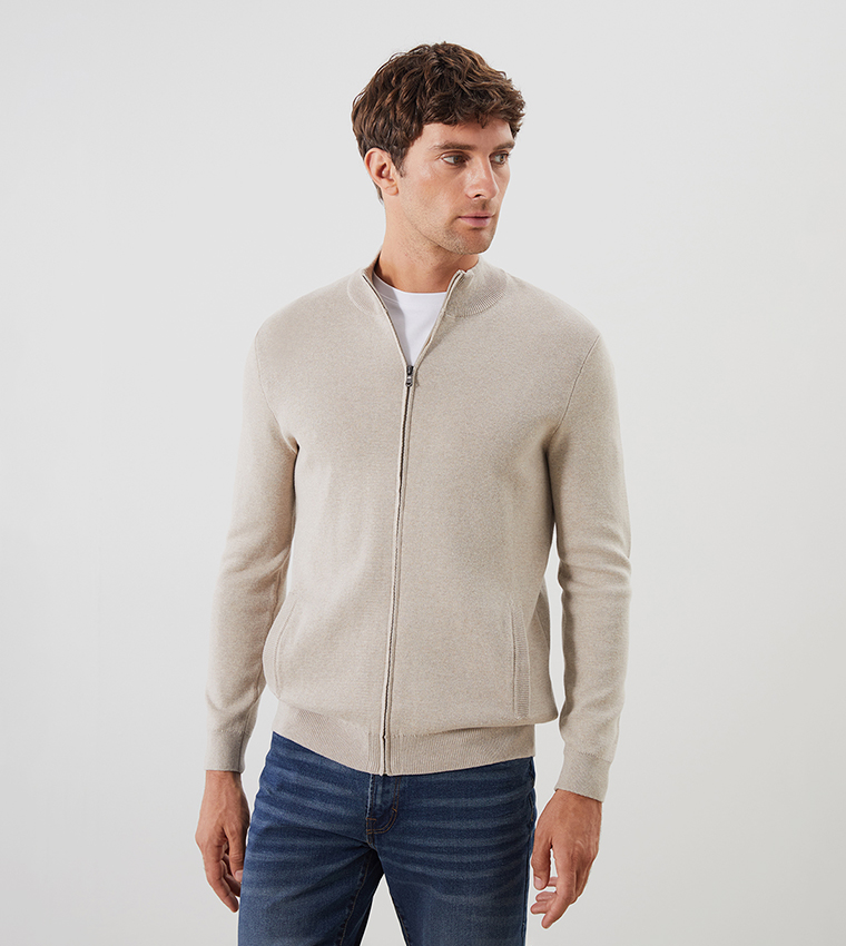 Funnel Neck Knit Zip Cardigan