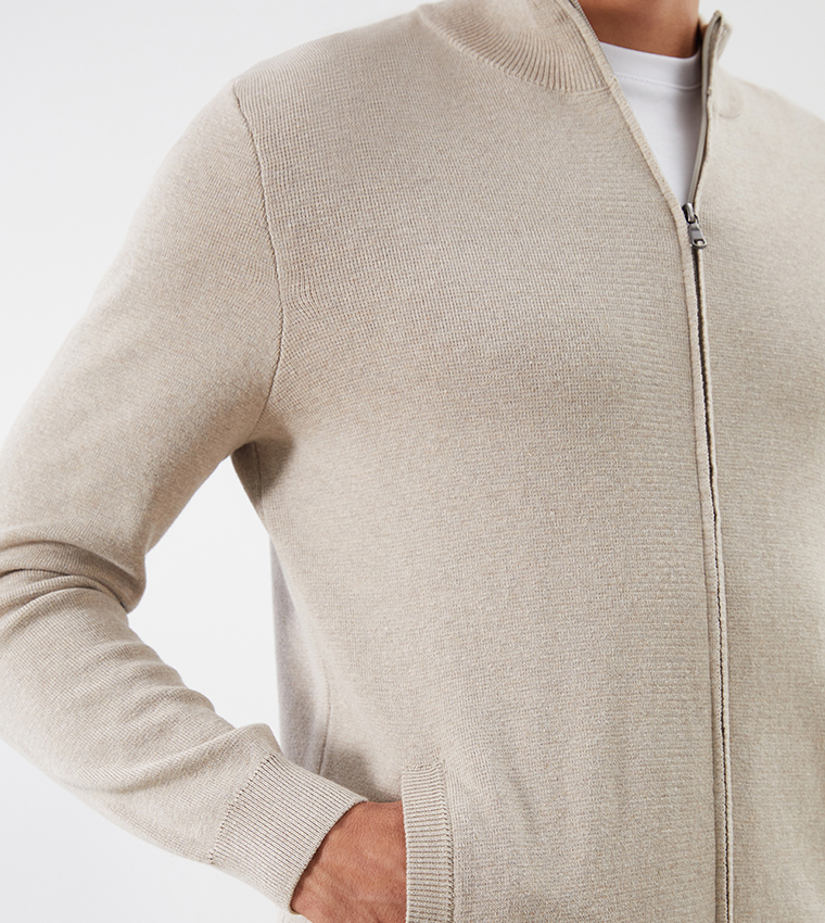 Funnel Neck Knit Zip Cardigan