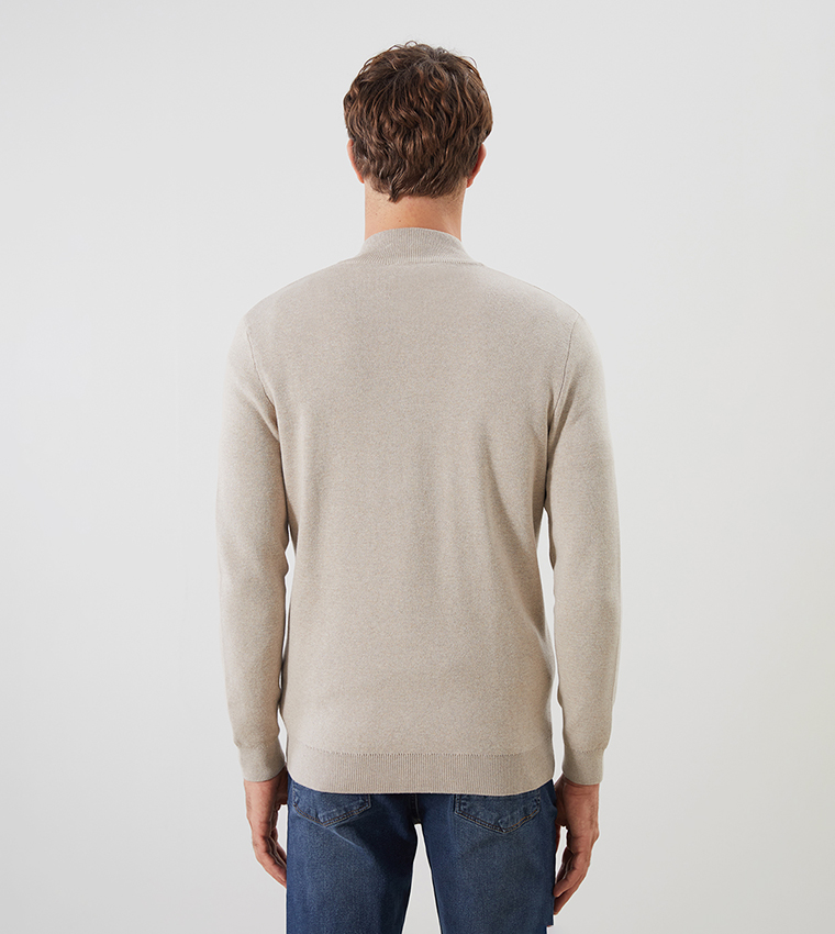 Funnel Neck Knit Zip Cardigan