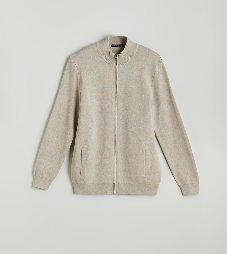 Funnel Neck Knit Zip Cardigan