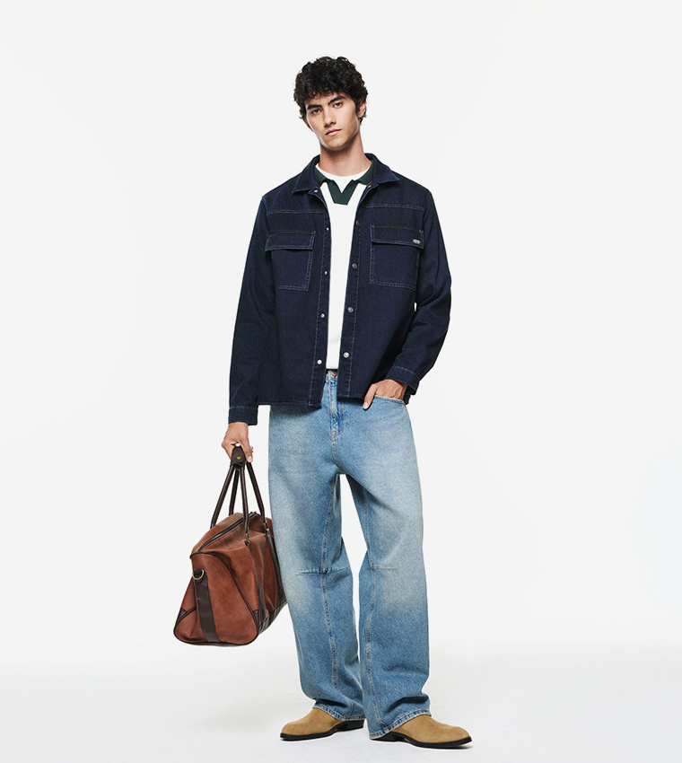 Washed Mid Rise Baggy Fit Jeans