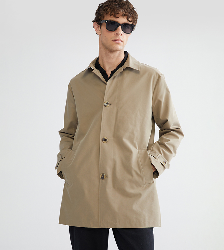 Solid Long Sleeves Regular Fit Trench Coat