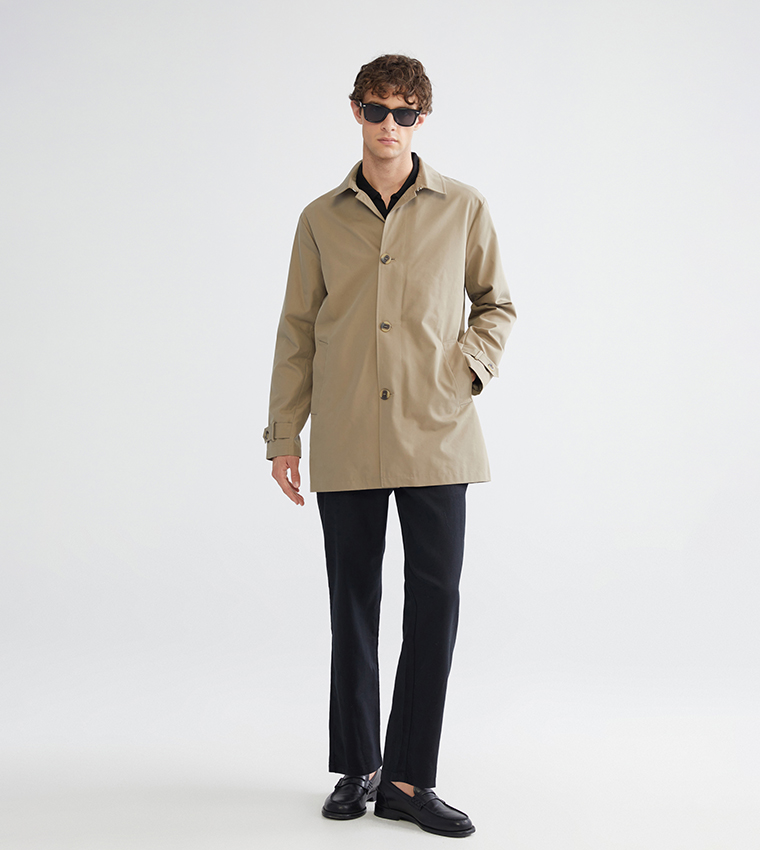 Solid Long Sleeves Regular Fit Trench Coat
