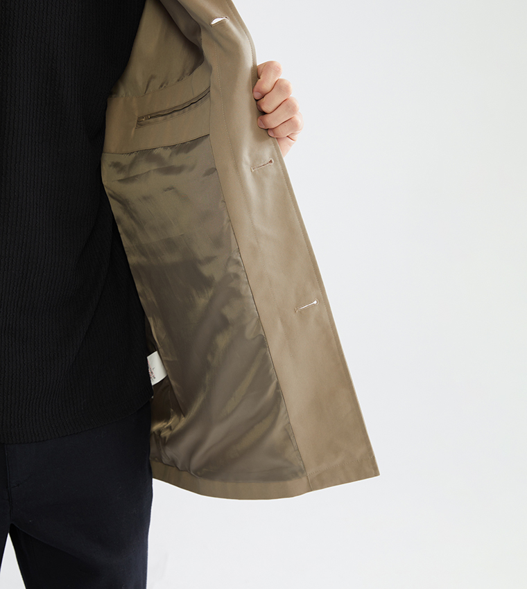 Solid Long Sleeves Regular Fit Trench Coat