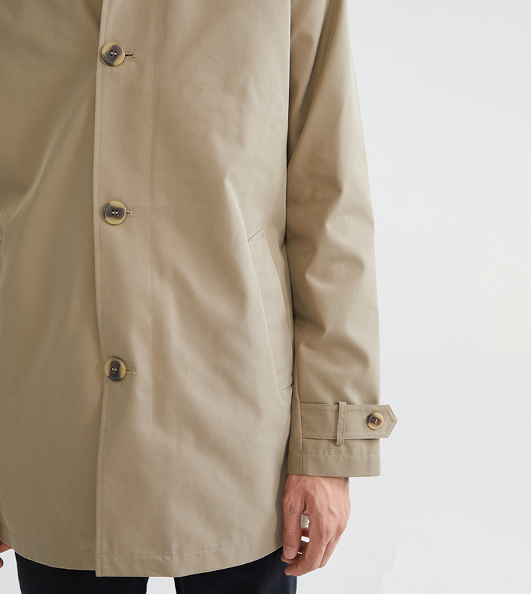 Solid Long Sleeves Regular Fit Trench Coat