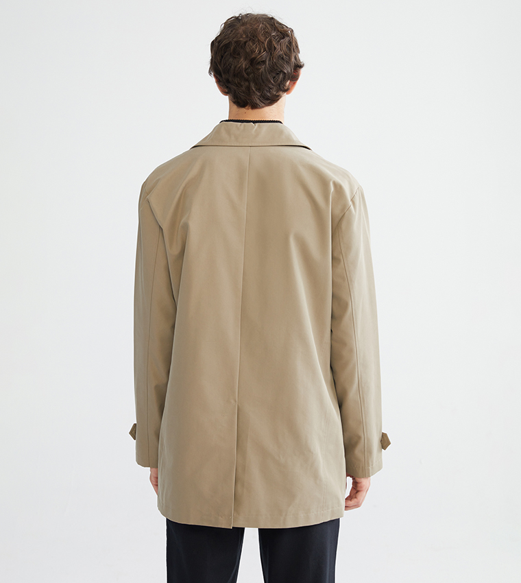 Solid Long Sleeves Regular Fit Trench Coat