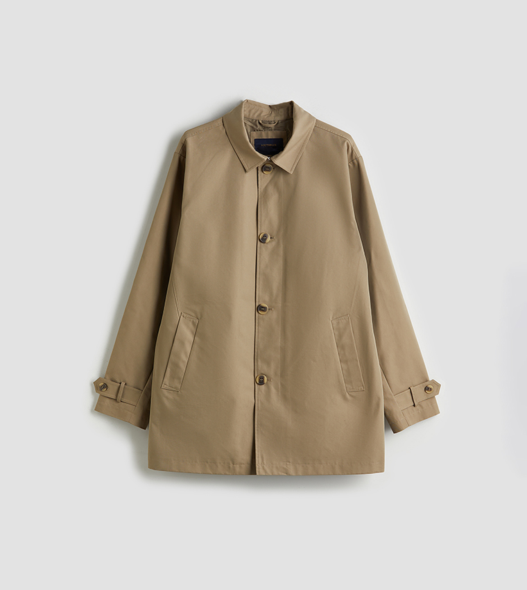 Solid Long Sleeves Regular Fit Trench Coat