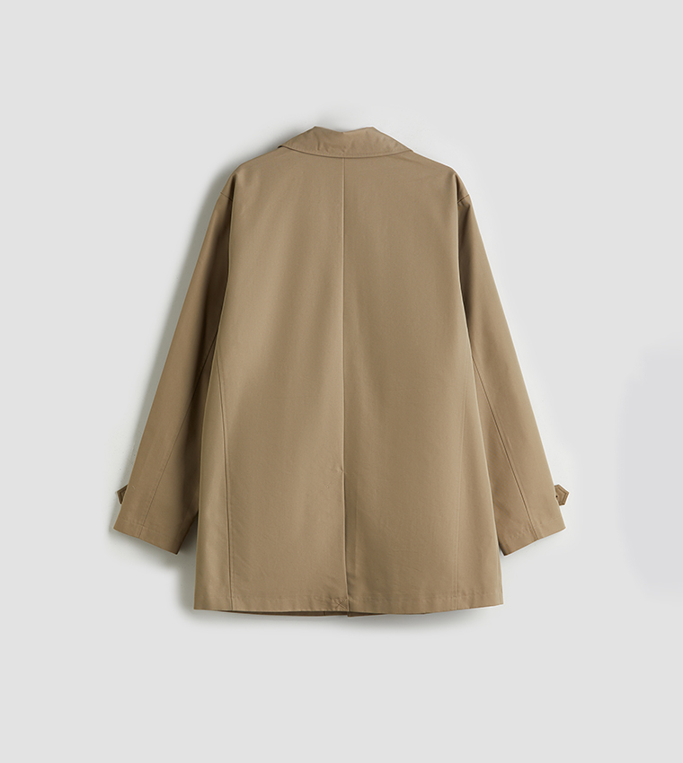 Solid Long Sleeves Regular Fit Trench Coat