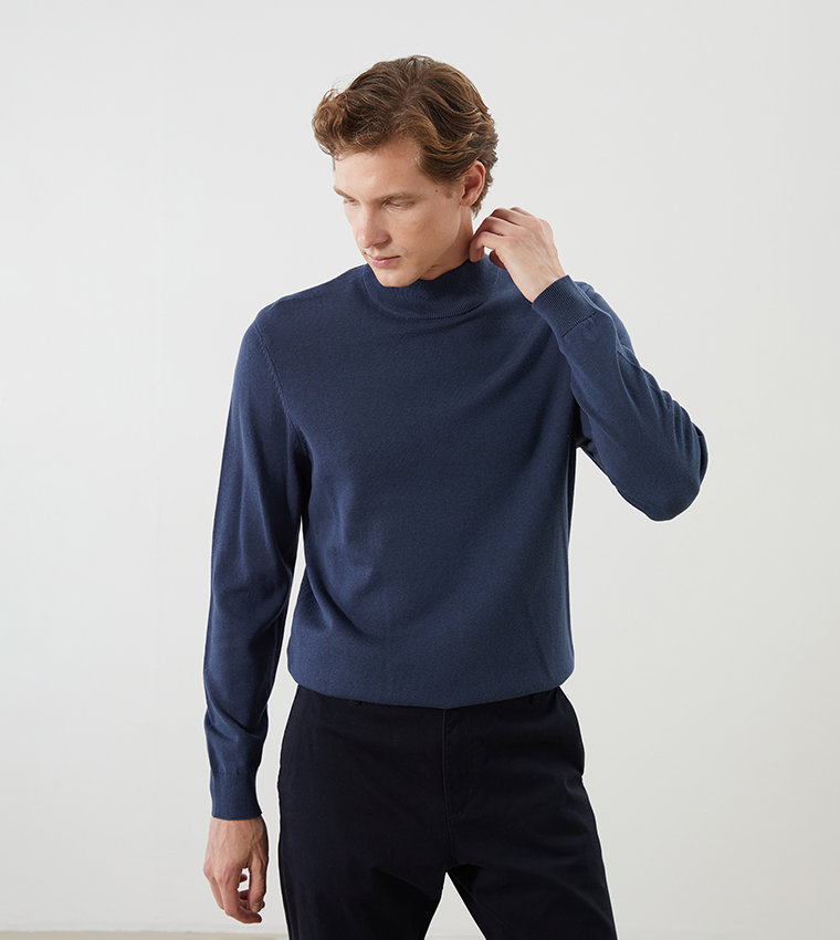 Solid High Neck Knit Sweater