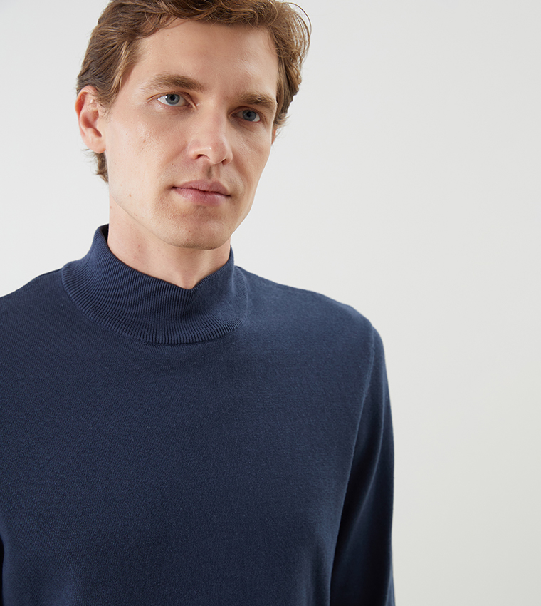 Solid High Neck Knit Sweater