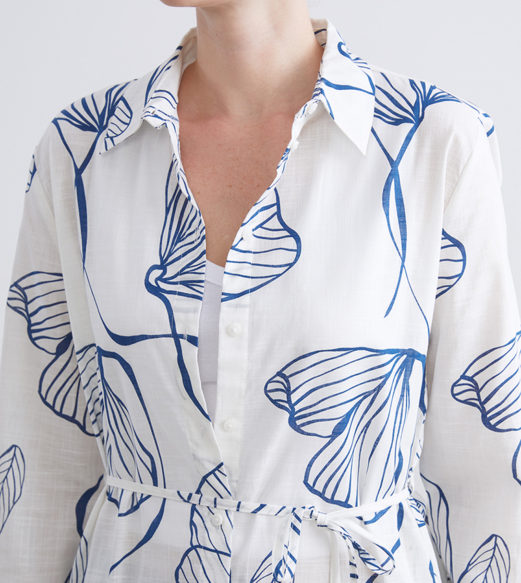 قميص تونيك بطبعة وكم طويل 