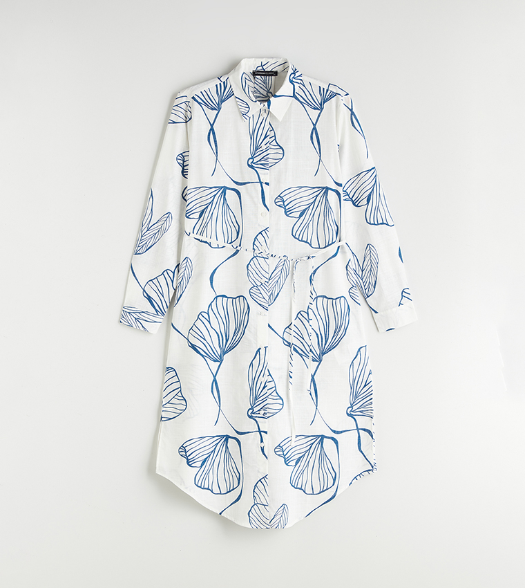 قميص تونيك بطبعة وكم طويل 