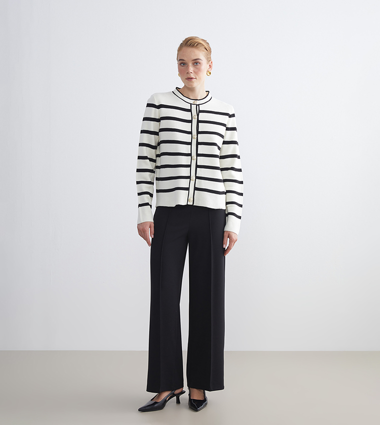 Solid High Waist Wide Leg Trousers