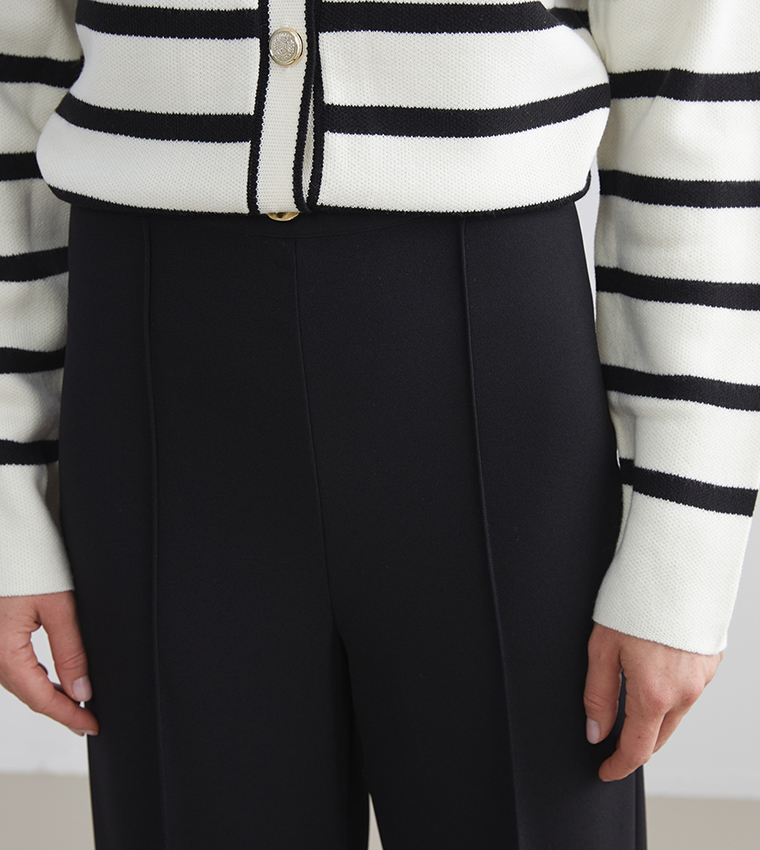 Solid High Waist Wide Leg Trousers