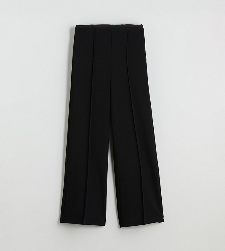 Solid High Waist Wide Leg Trousers