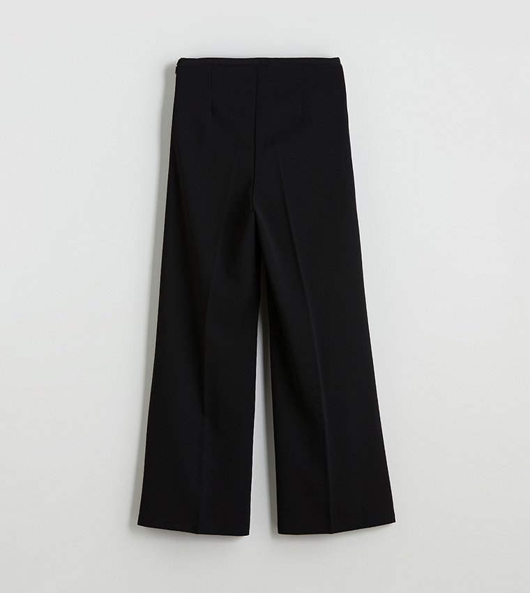 Solid High Waist Wide Leg Trousers