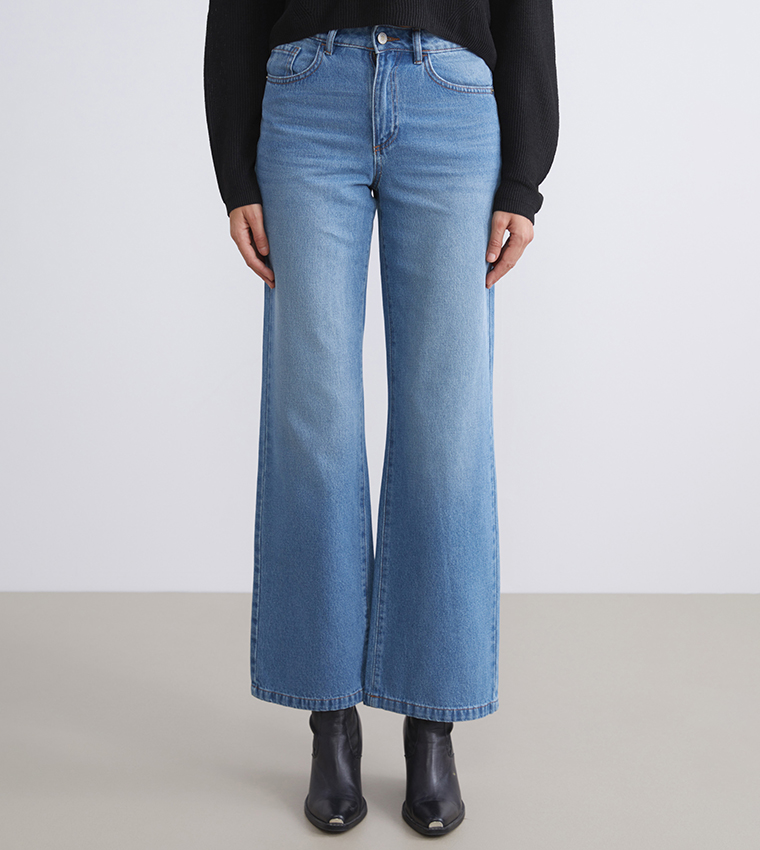 Washed High Rise Wide Leg Jeans