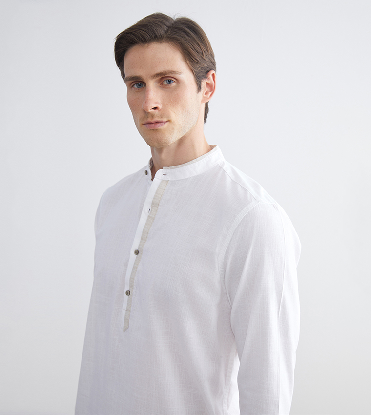 Solid Mandarin Collar Long Sleeves Shirt