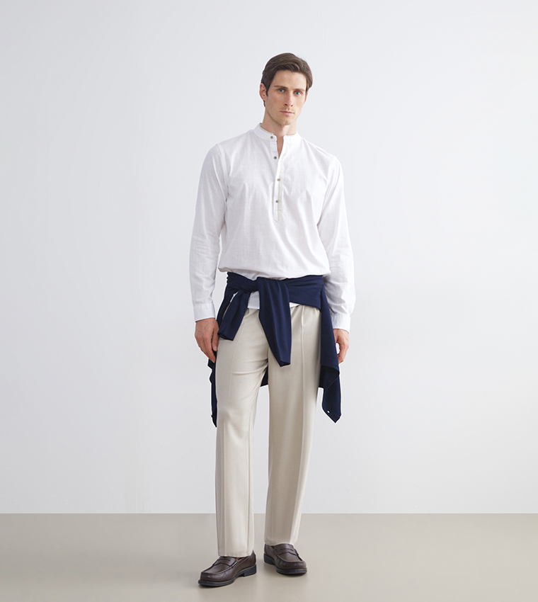 Solid Mandarin Collar Long Sleeves Shirt