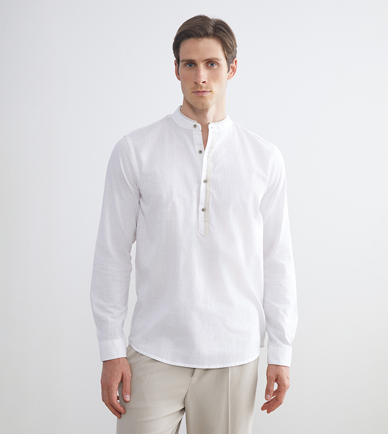 Solid Mandarin Collar Long Sleeves Shirt