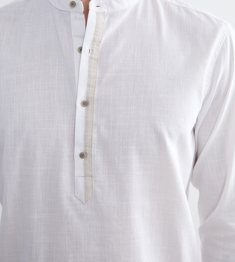 Solid Mandarin Collar Long Sleeves Shirt