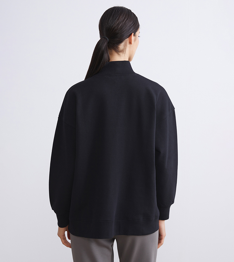 Buy LC Waikiki Solid Zipper Neck Oversized Sweatshirt In Black