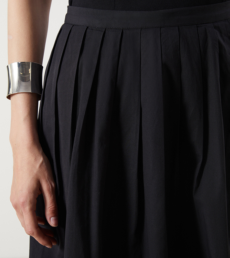 Solid Elastic Waist Midi Skirt