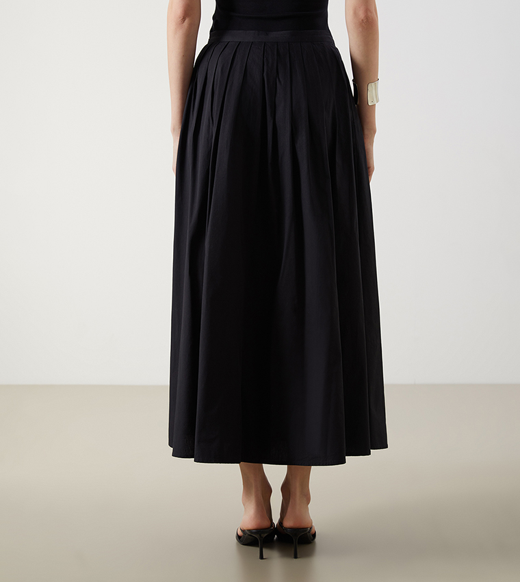 Solid Elastic Waist Midi Skirt