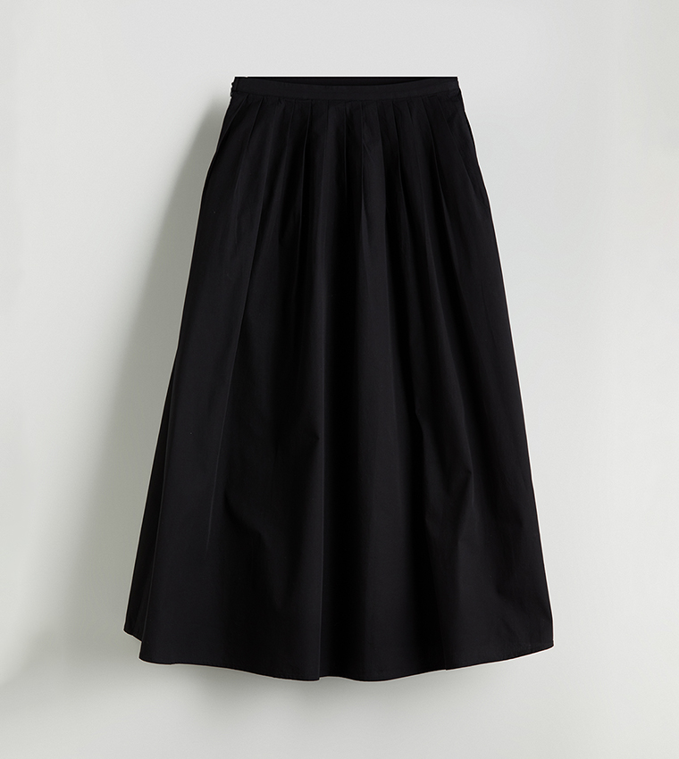 Solid Elastic Waist Midi Skirt