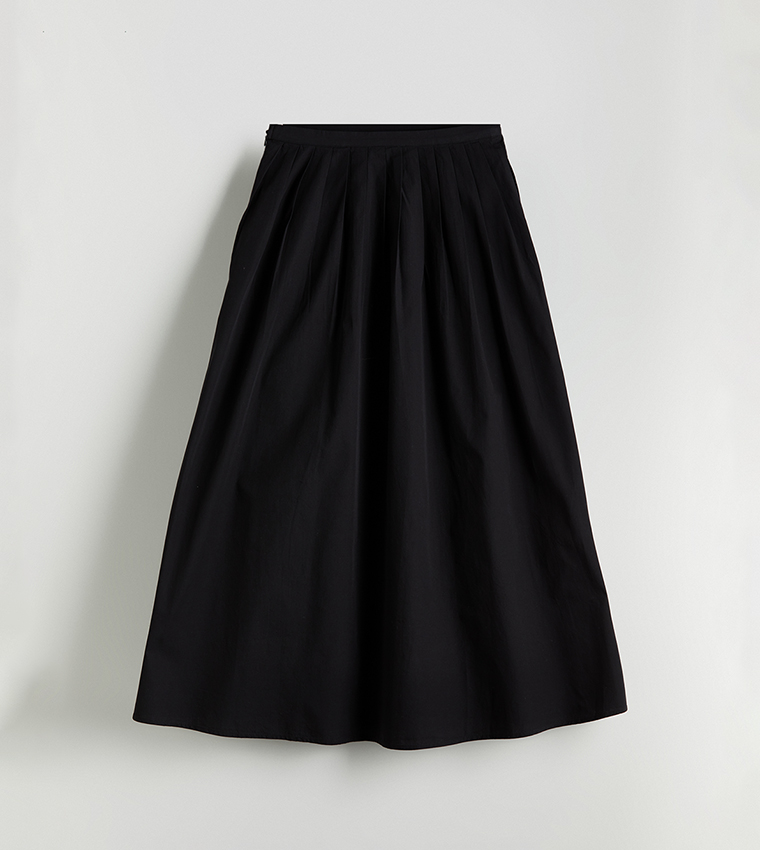 Solid Elastic Waist Midi Skirt