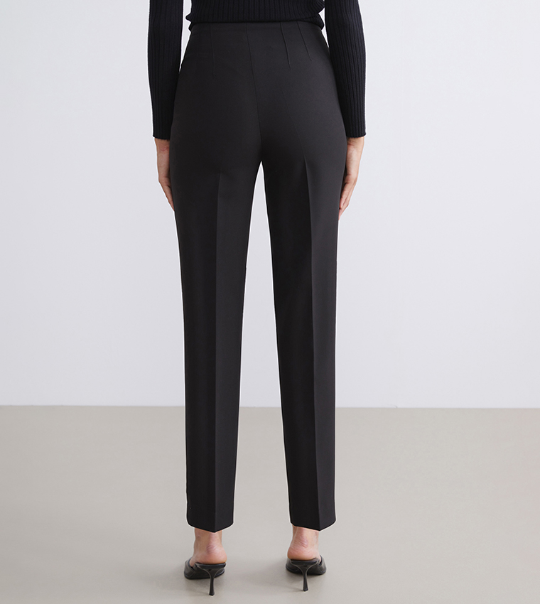 Solid High Waist Slim Fit Trousers