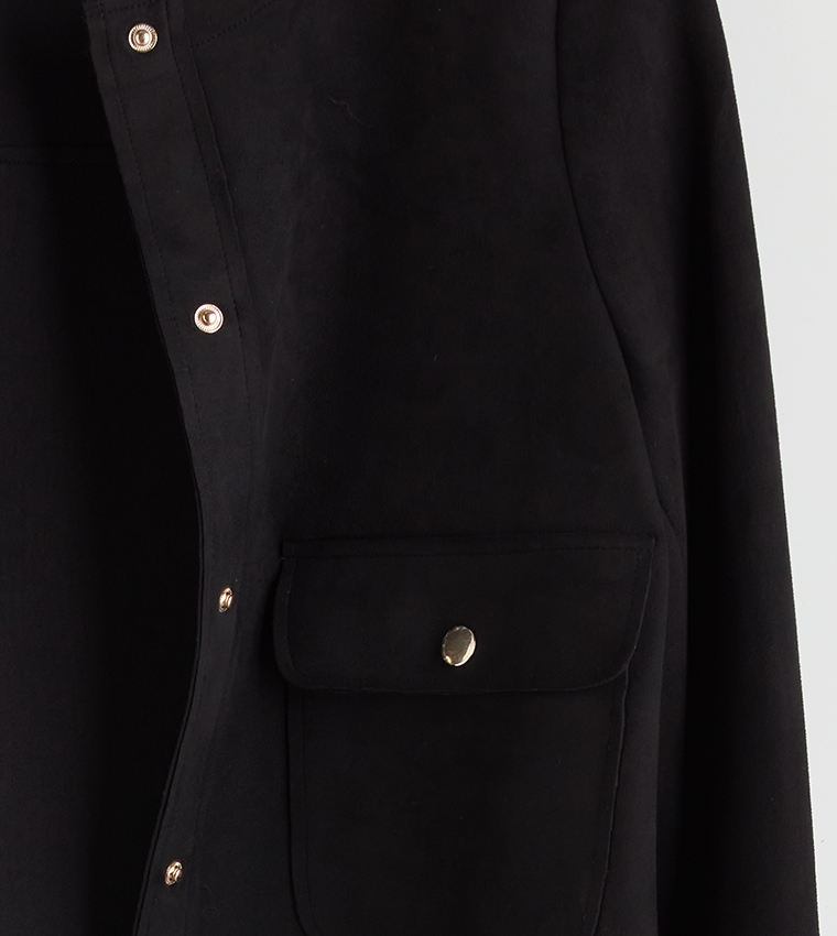 Solid Crew Neck Front Pocket Jacket