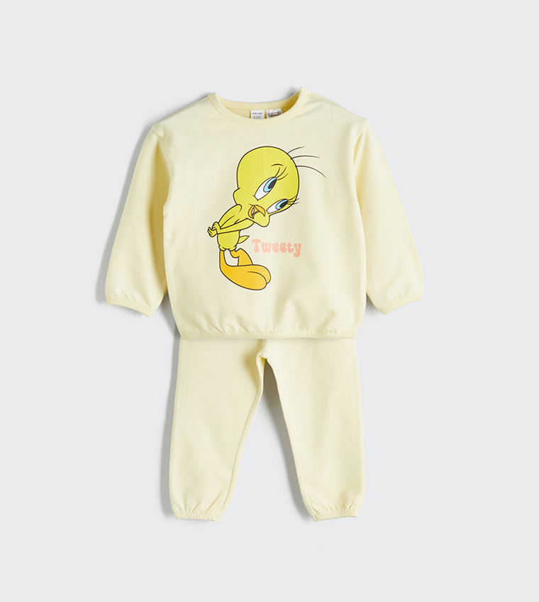Tweety Printed Crew Neck Sweatshirt and Joggers Set