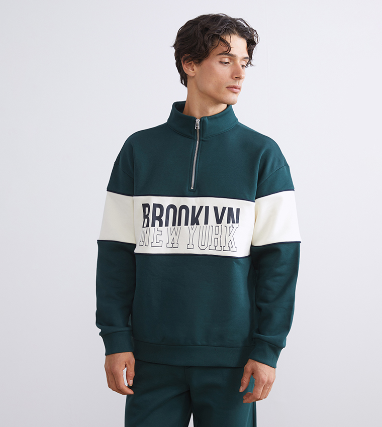 Color Block High Neck Sweatshirt