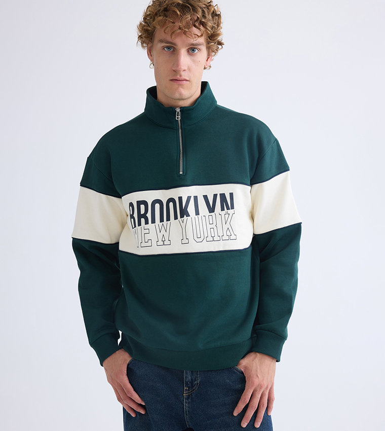 Color Block High Neck Sweatshirt