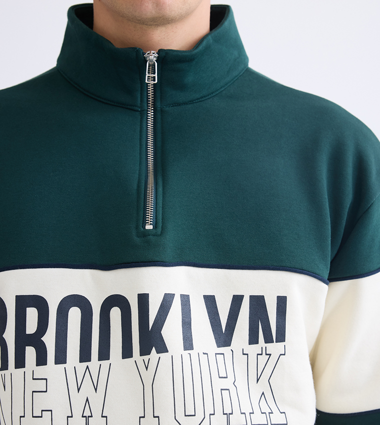 Color Block High Neck Sweatshirt