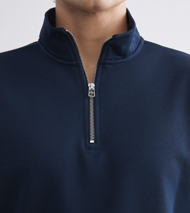 Solid High Neck Half-Zipper Sweatshirt