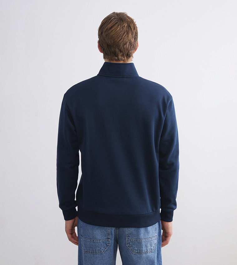 Solid High Neck Half-Zipper Sweatshirt