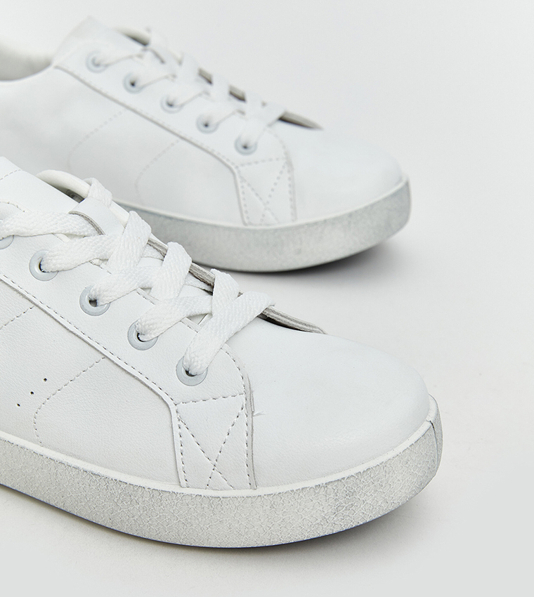 Faux Leather Lace Up Sneakers