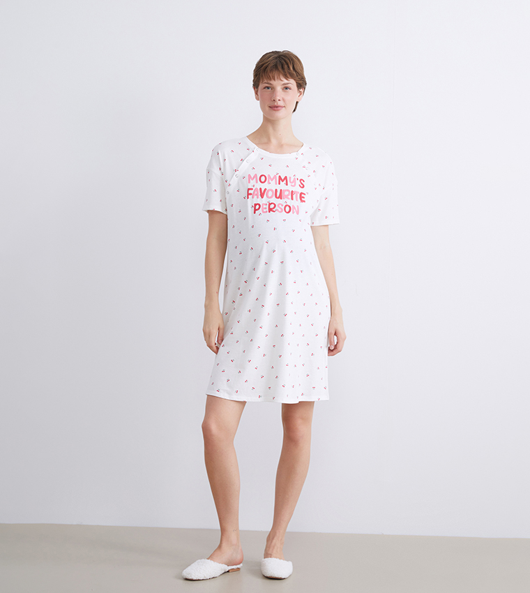 Printed Short Sleeves Maternity Nightdress