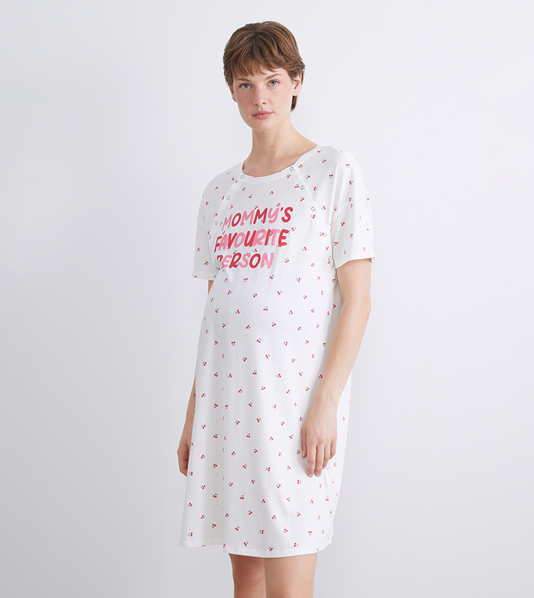 Printed Short Sleeves Maternity Nightdress