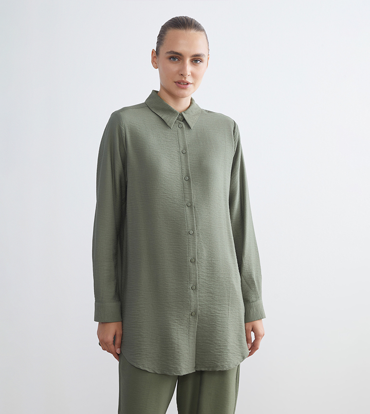 Textured Long Sleeves Tunic Shirt