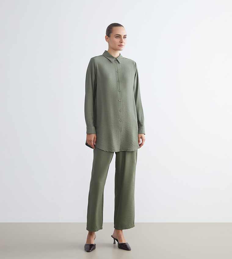 Textured Long Sleeves Tunic Shirt