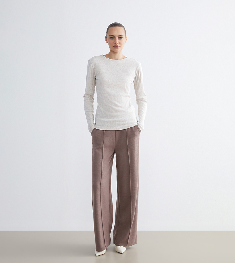 Elastic Waist Wide Leg Trousers