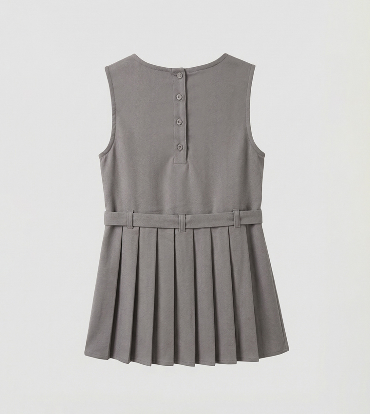 Solid Sleeveless Belt Detailed Pleated Dress
